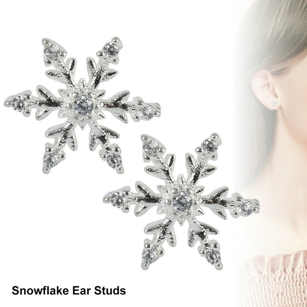 Silver Plated Cubic Zirconia Crystal Snowflake Stud Earrings Gift Christmas